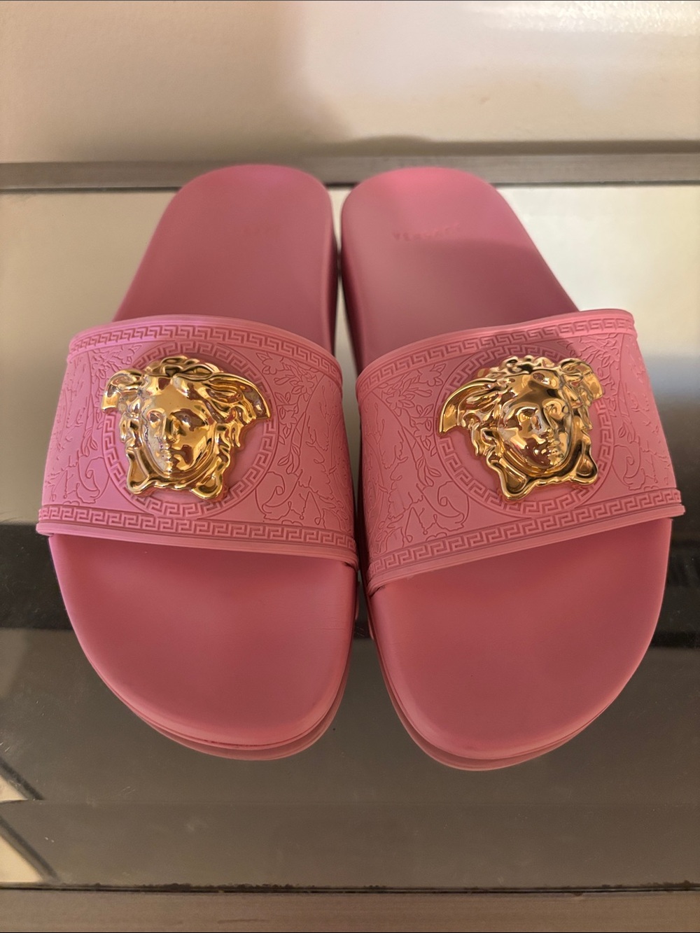 Versace Rose Pink Medusa Logo Slide Sandals